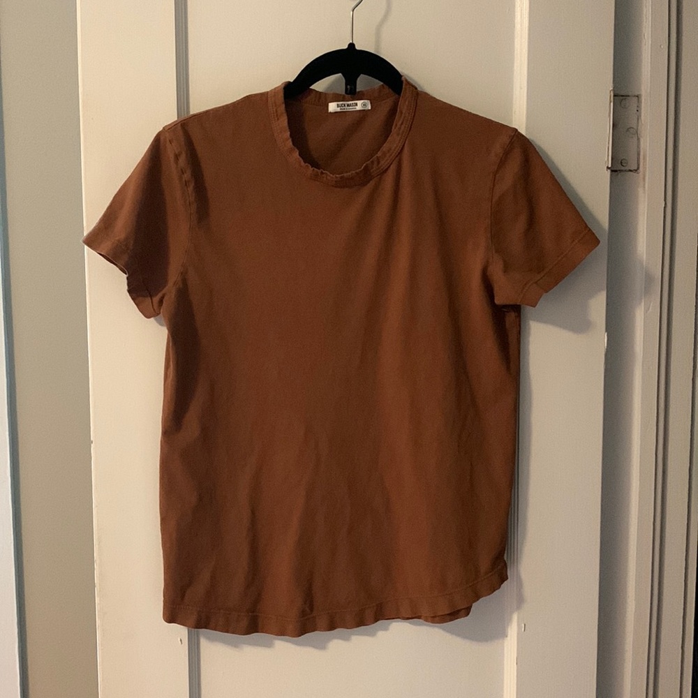 Buck Mason brown curved hem t shirt